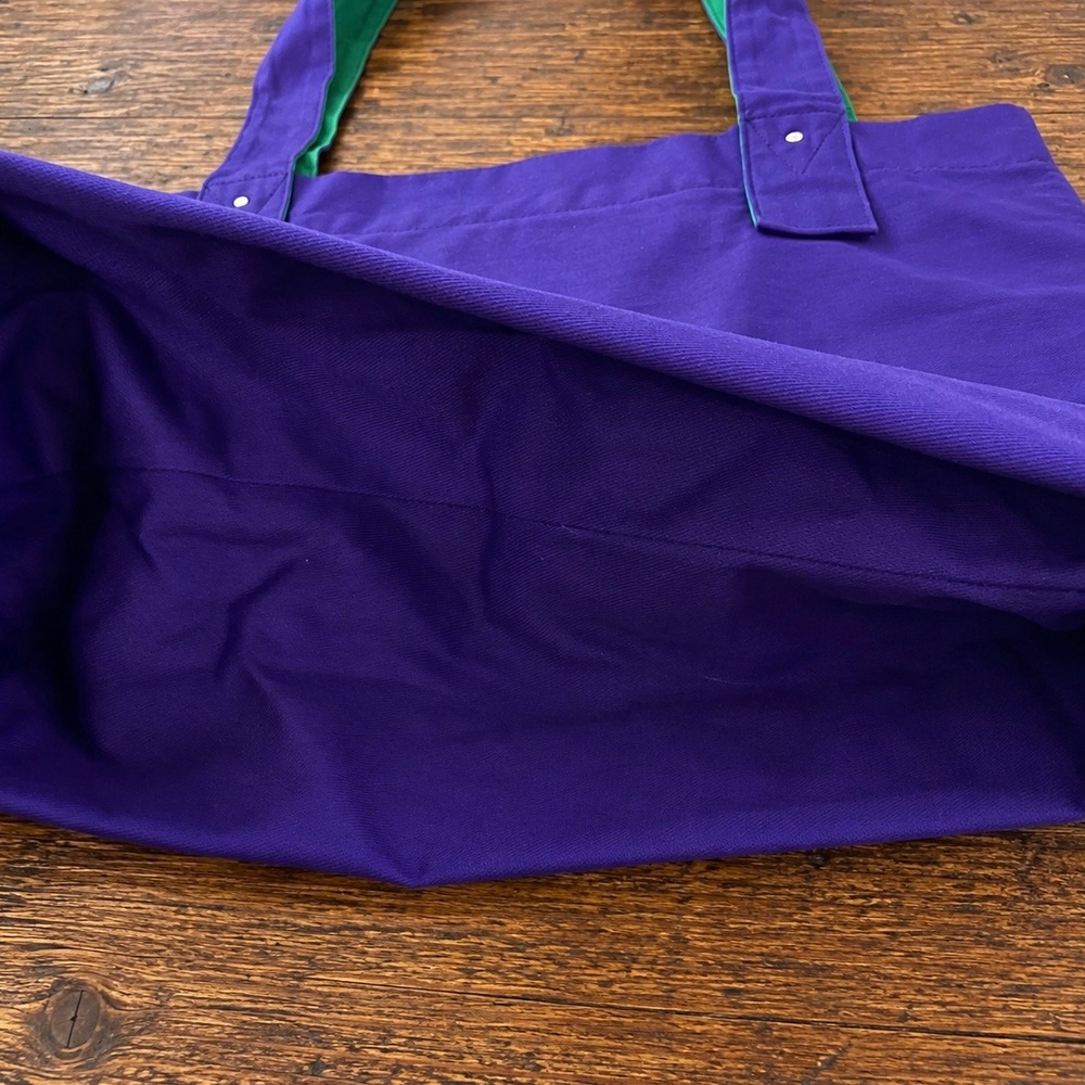 Vintage Esprit Purple Canvas Tote Bag Rainbow Logo Y2K Zipper Pocket Green Trim - Picture 5 of 10